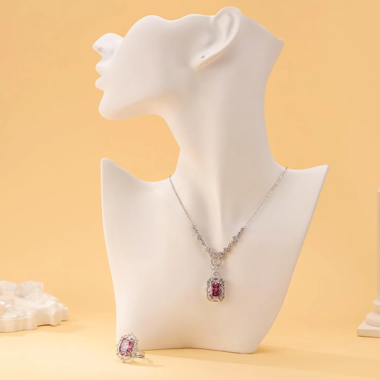 Waimore Pink Jewelry Set Heart and Square Design Gemstone Birthstone Jewelry Set with Heart Shape Rings Necklaces and Earrings for any Special Occasions for Valentine's Day
