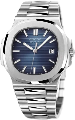 Watches for Men Automatic Self-Winding Mechanical Watch Waterproof Anti Shock Luminous Business Wristwatch Adjustable Stainless Steel Band Blue Dial