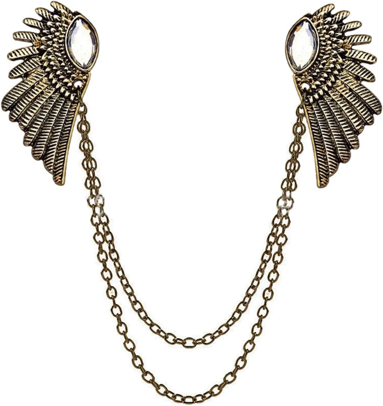WCRAZYE Angle Wing Long Chain Brooch for Women Men's Sweater Shawl Chain Clips Cardigan Collar Holder Brooch Pins Tassel Chain Metal Feather Brooch/Collar Pin/Lapel Pins Clip Wedding Fancy Clothing Accessories Gift