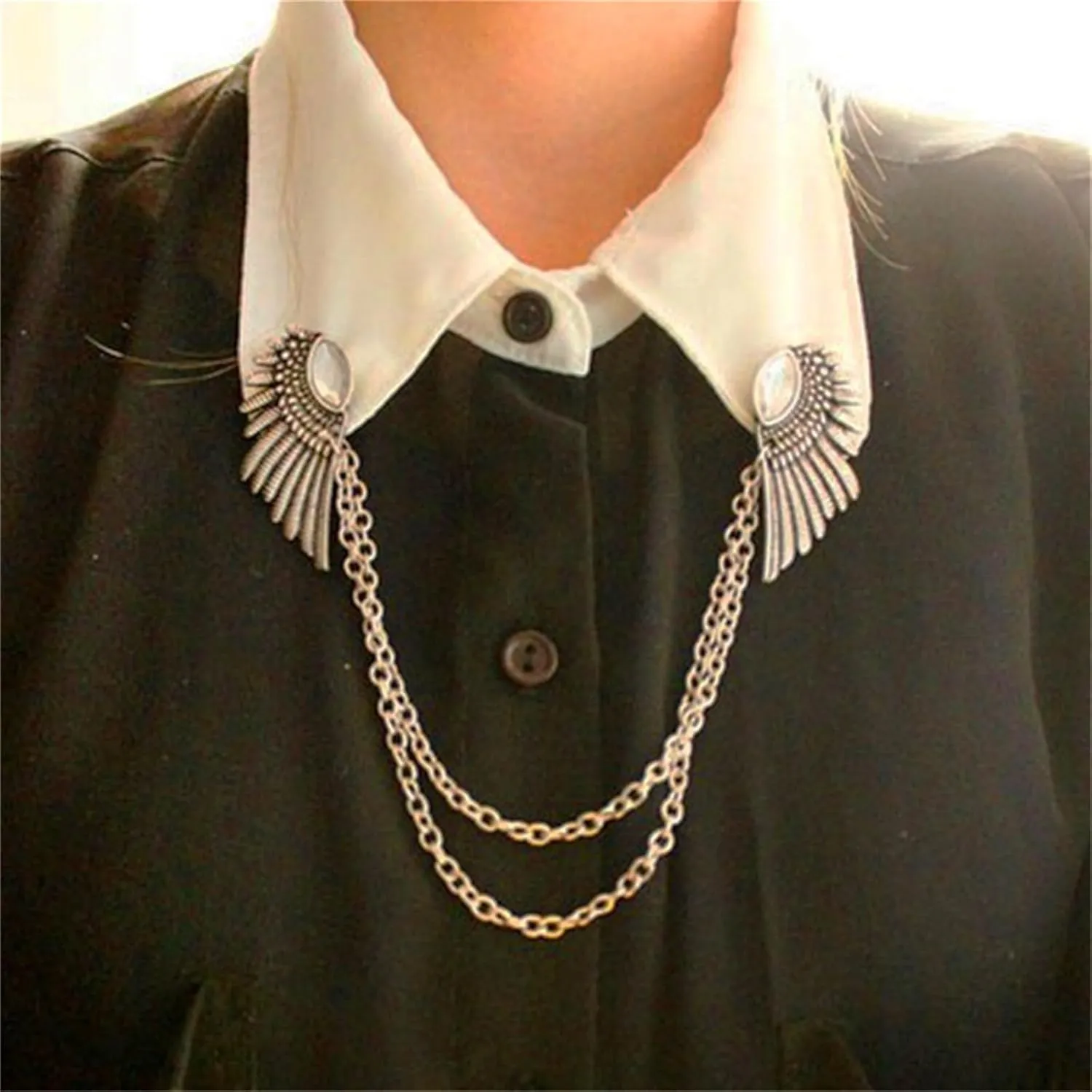 WCRAZYE Angle Wing Long Chain Brooch for Women Men's Sweater Shawl Chain Clips Cardigan Collar Holder Brooch Pins Tassel Chain Metal Feather Brooch/Collar Pin/Lapel Pins Clip Wedding Fancy Clothing Accessories Gift
