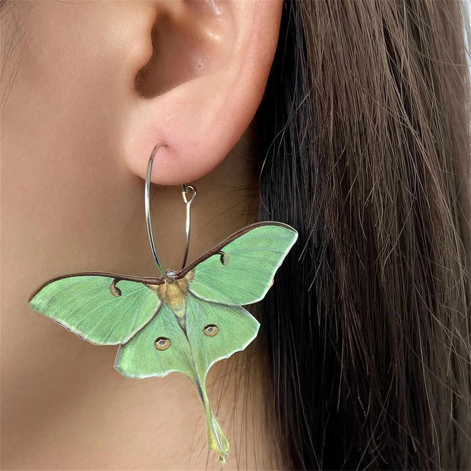 WCRAZYE Colorful Moon Butterfly Moth Dangle Earrings for Women Statement Fashion Earrings Elegant Unique Animal Acrylic Earrings Cute Insect Funny Jewelry