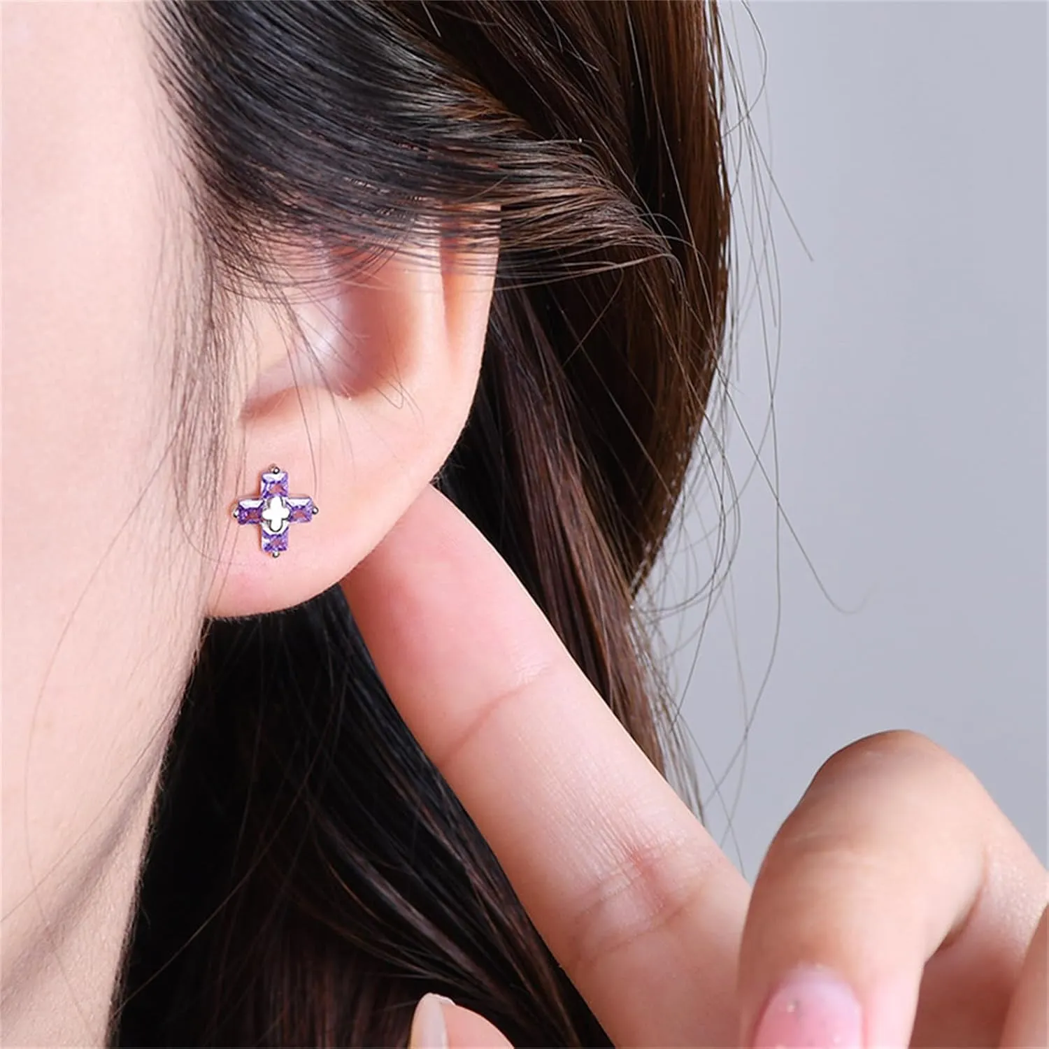 WCRAZYE Stainless Steel Small Cross Stud Earrings for Women Handmade Simple Pave CZ Creative Personality Earrings Elegant Round Diamond Cross Stud Earrings Hypoallergenic Fashion Earrings Jewelry