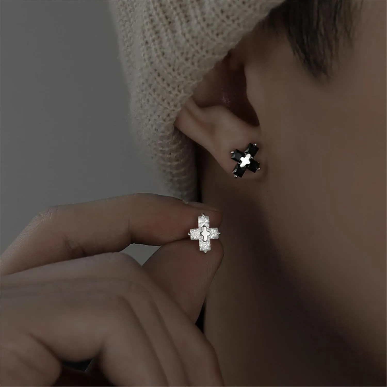WCRAZYE Stainless Steel Small Cross Stud Earrings for Women Handmade Simple Pave CZ Creative Personality Earrings Elegant Round Diamond Cross Stud Earrings Hypoallergenic Fashion Earrings Jewelry