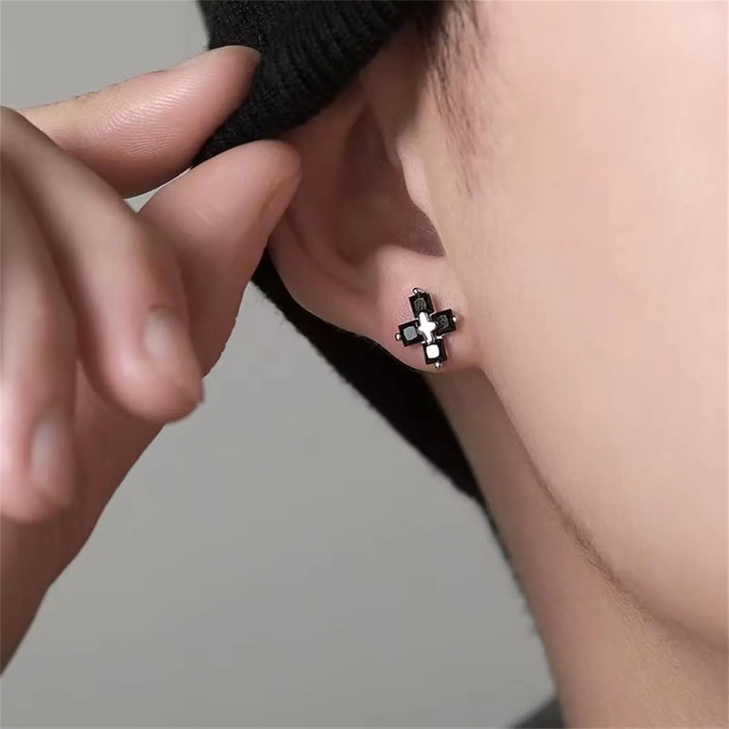 WCRAZYE Stainless Steel Small Cross Stud Earrings for Women Handmade Simple Pave CZ Creative Personality Earrings Elegant Round Diamond Cross Stud Earrings Hypoallergenic Fashion Earrings Jewelry