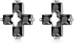 WCRAZYE Stainless Steel Small Cross Stud Earrings for Women Handmade Simple Pave CZ Creative Personality Earrings Elegant Round Diamond Cross Stud Earrings Hypoallergenic Fashion Earrings Jewelry