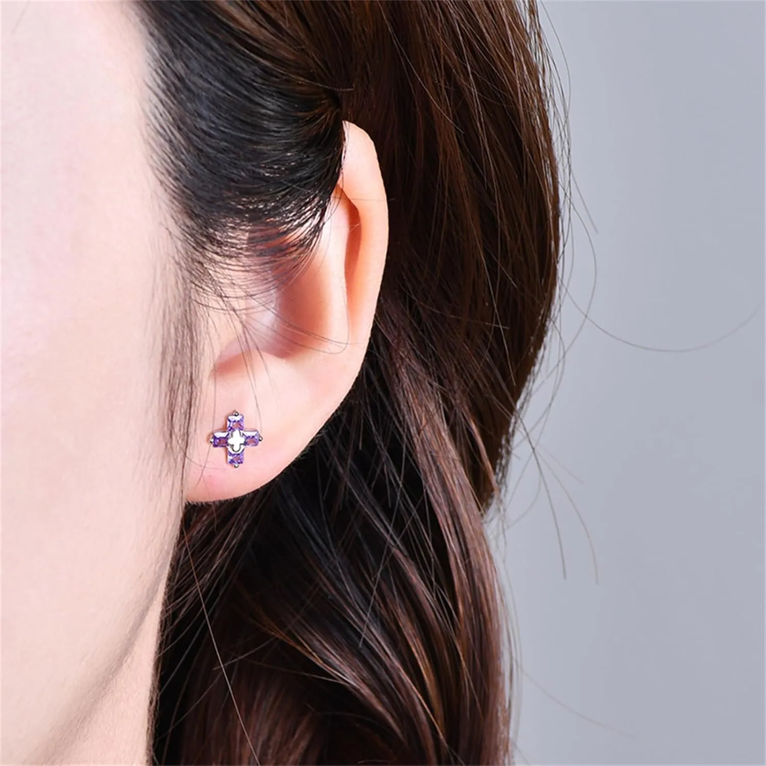 WCRAZYE Stainless Steel Small Cross Stud Earrings for Women Handmade Simple Pave CZ Creative Personality Earrings Elegant Round Diamond Cross Stud Earrings Hypoallergenic Fashion Earrings Jewelry
