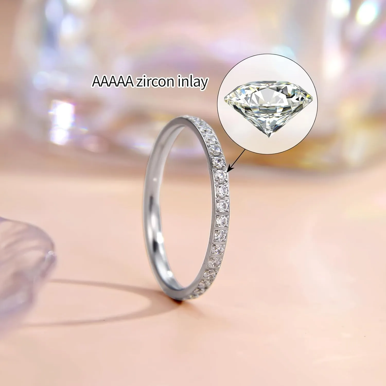 Wedding Bands Promise Rings for Women: 18K Gold Plated Stainless Steel CZ Simulated Diamond Eternity Band Stackable Engagement Ring 2mm Thin Jewelry Silver Rose Gold Size 5 6 7 8 9 10