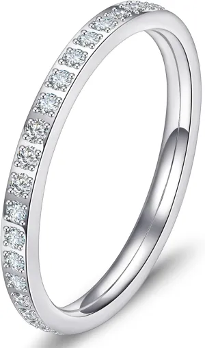 Wedding Bands Promise Rings for Women: 18K Gold Plated Stainless Steel CZ Simulated Diamond Eternity Band Stackable Engagement Ring 2mm Thin Jewelry Silver Rose Gold Size 5 6 7 8 9 10