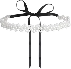 Wedding Bridal Belt, 1 Piece Black Fine Ribbon with Pearl Bridesmaid Gown Sash for Women Accessories Dress Matching, 2.7m
