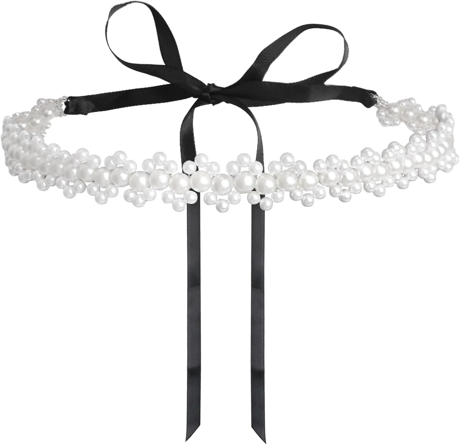 Wedding Bridal Belt, 1 Piece Black Fine Ribbon with Pearl Bridesmaid Gown Sash for Women Accessories Dress Matching, 2.7m