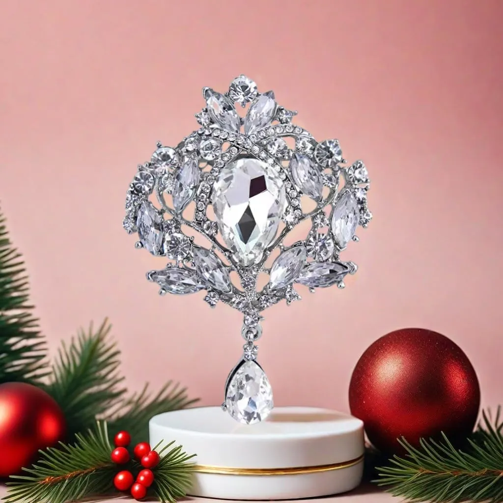 Wedding Bridal Big Crystal Rhinestone Bouquet Brooch Pin for Women