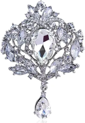 Wedding Bridal Big Crystal Rhinestone Bouquet Brooch Pin for Women