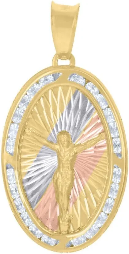 Whimsical Charms Collection Enchanted Elegance Charms Collection 10K Tri-Color Gold CZ Crucifix Jesus Religious Charm Pendant for Mens Design-XZX888-39062