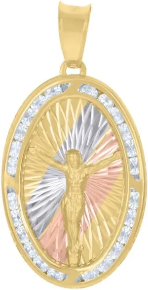 Whimsical Charms Collection Enchanted Elegance Charms Collection 10K Tri-Color Gold CZ Crucifix Jesus Religious Charm Pendant for Mens Design-XZX888-39062