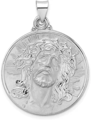 Whimsical Charms Collection Enchanted Elegance Charms Collection 14k White Gold Polished and Satin Hollow Jesus Face Disc Pendant For Women Design-XZX888-23243