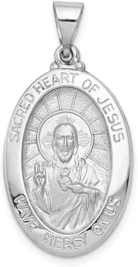 Whimsical Charms Collection Enchanted Elegance Charms Collection 14K White Gold Polish/Satin Sacred Heart Jesus Hollow Pendant For Women 1.36g Design-XZX888-32358