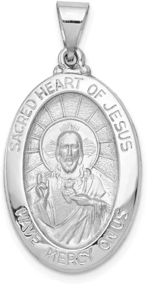 Whimsical Charms Collection Enchanted Elegance Charms Collection 14K White Gold Polish/Satin Sacred Heart Jesus Hollow Pendant For Women 1.36g Design-XZX888-32358