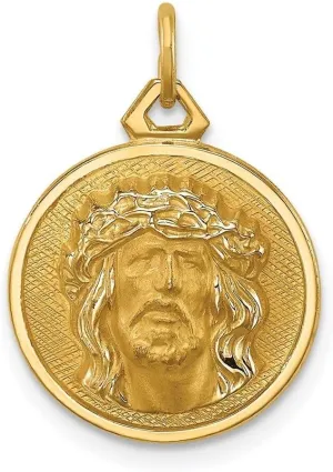 Whimsical Charms Collection Enchanted Elegance Charms Collection 14k Yellow Gold Polished/Satin Small Round Jesus Medal Pendant For Womens 1.37g Design-XZX888-30786
