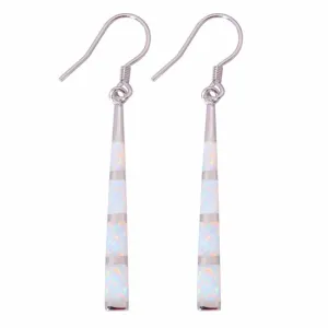 White and Green Fire Opal Drop Earrings - 925 Sterling Silver