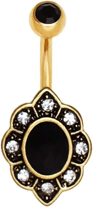 WILDKLASS Gold Plated Elegant Black Floral Navel Ring
