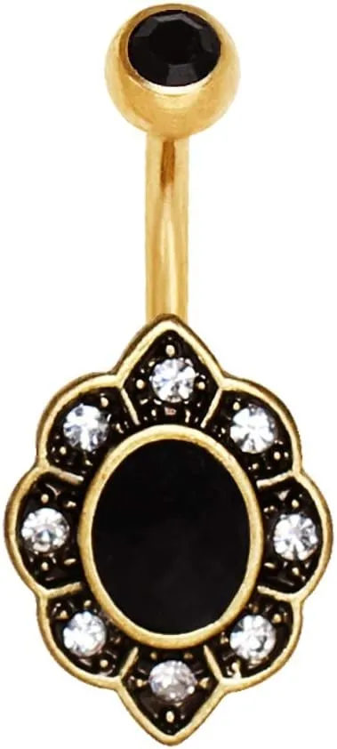 WILDKLASS Gold Plated Elegant Black Floral Navel Ring