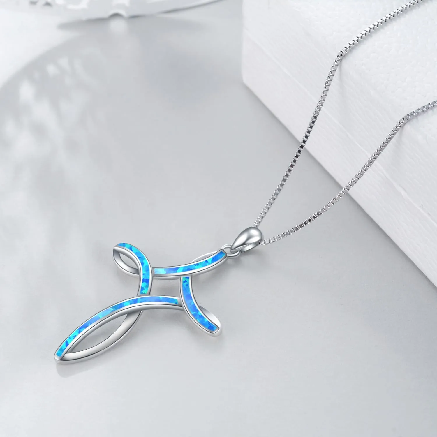 WINNICACA Opal Cross Necklace for Women, 925 Sterling Silver Cross Pendant Necklaces Celtic Knot Blue White Opal Jewelry Birthday Christian Gifts for Women Her Wife Mom Daughter