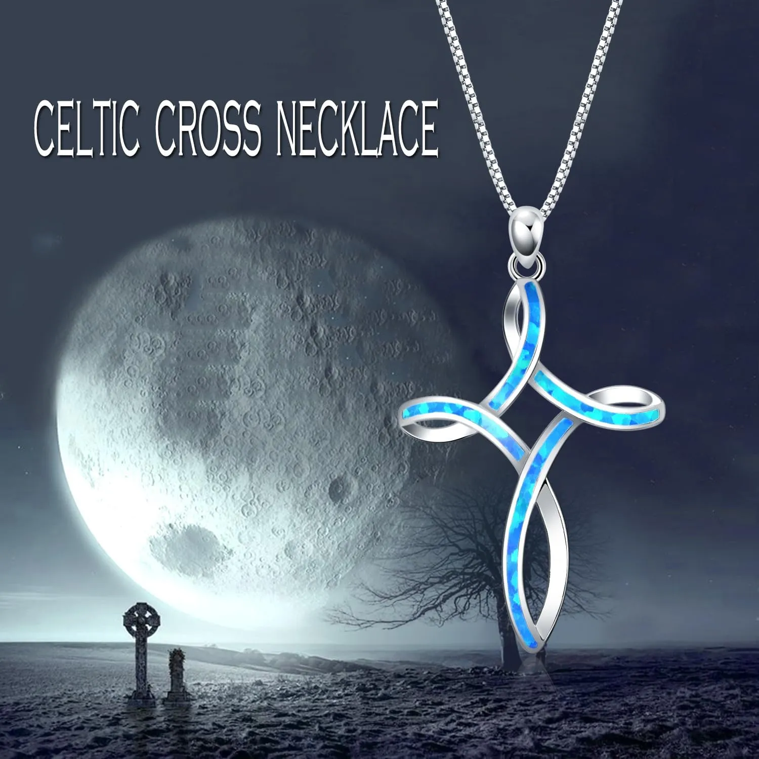 WINNICACA Opal Cross Necklace for Women, 925 Sterling Silver Cross Pendant Necklaces Celtic Knot Blue White Opal Jewelry Birthday Christian Gifts for Women Her Wife Mom Daughter