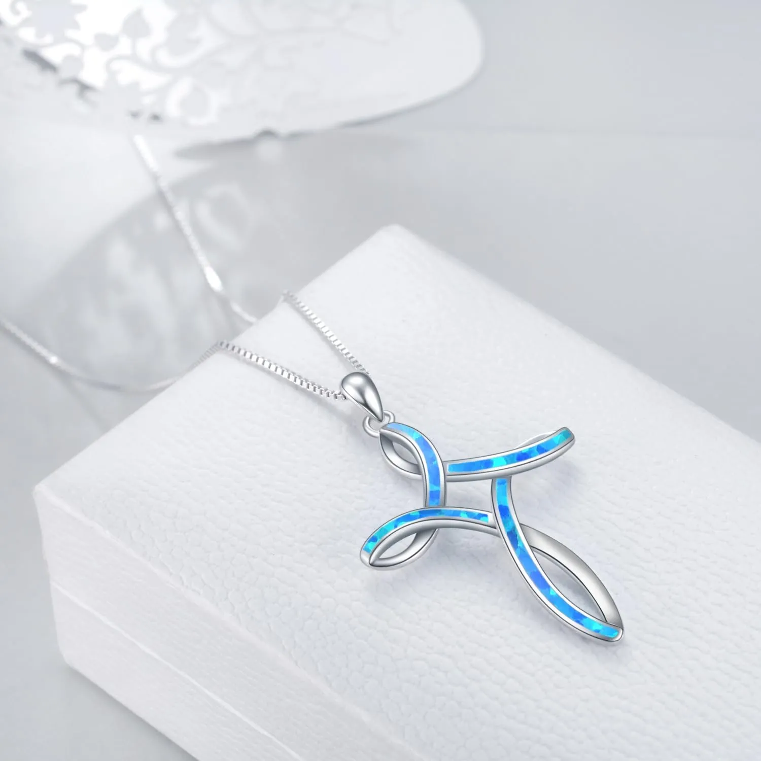 WINNICACA Opal Cross Necklace for Women, 925 Sterling Silver Cross Pendant Necklaces Celtic Knot Blue White Opal Jewelry Birthday Christian Gifts for Women Her Wife Mom Daughter
