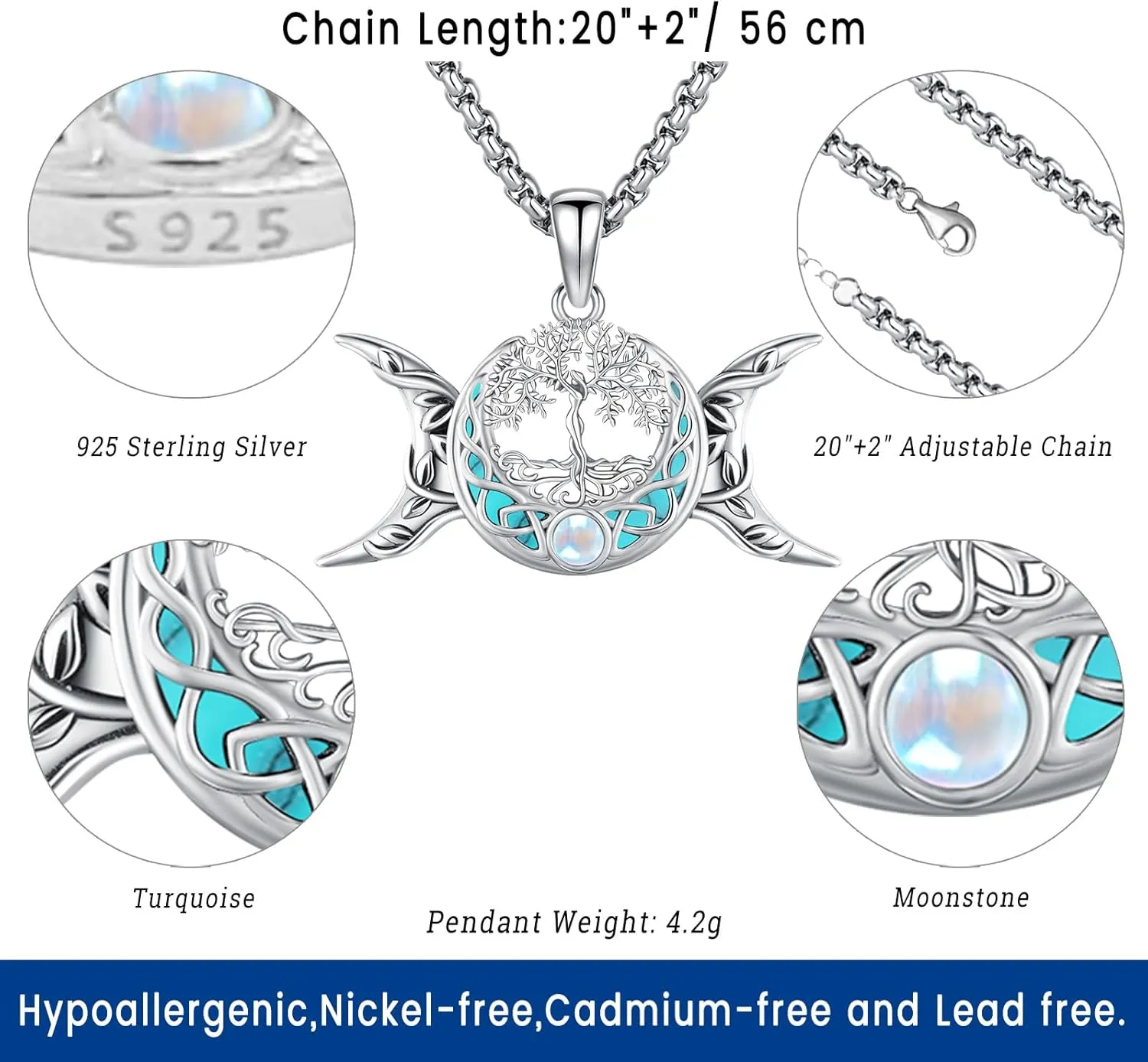 Witchy Jewelry for Women Men Nudo De Bruja Plata 925 Original Witches Knot Necklace Tetragrammaton Hecate Necklace Lilith Necklace Pentagram Necklace Cat Necklace Triple Moon Goddess Pendant Necklace