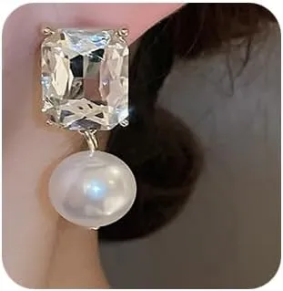 Women Large Pearl Dangle Drop Earring Statement Earrings Rhinestone Chandelier Tassel Earrings Wedding Party Jewelry Gift for Women