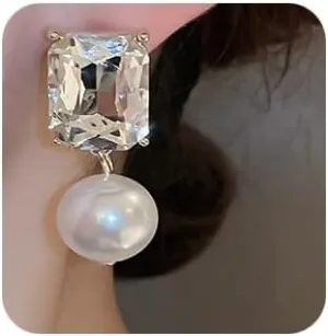 Women Large Pearl Dangle Drop Earring Statement Earrings Rhinestone Chandelier Tassel Earrings Wedding Party Jewelry Gift for Women