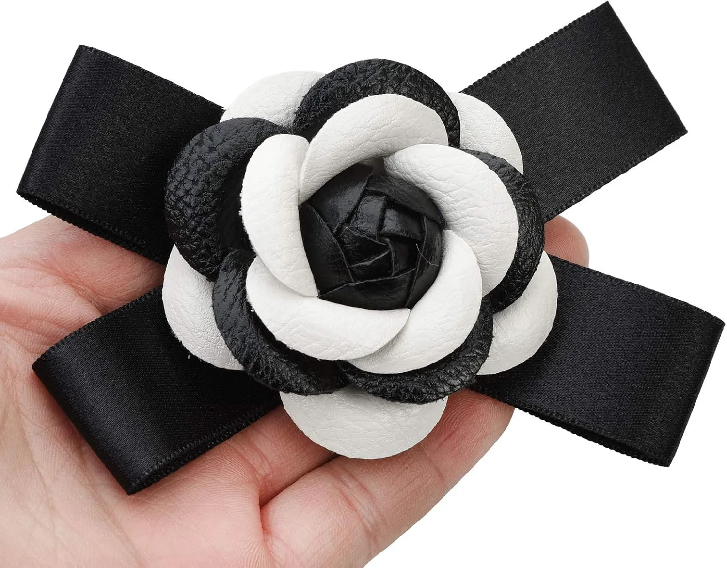 Women's Camellia Flower Brooches Pin Pre-Tied Bowknot Pin Collar Neck Clips Wedding Party Bow Tie