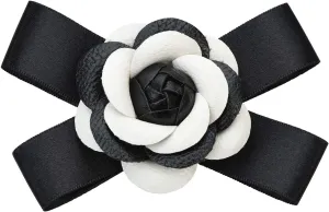 Women's Camellia Flower Brooches Pin Pre-Tied Bowknot Pin Collar Neck Clips Wedding Party Bow Tie