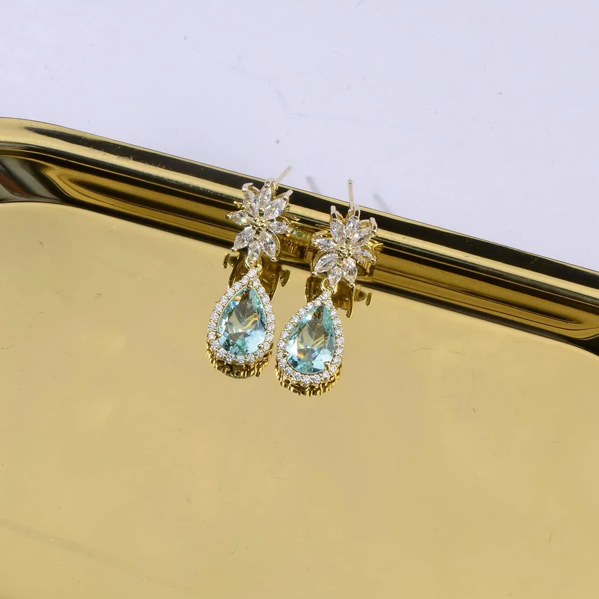 Women's Cubic Zirconia Bridal Earrings - Elegant Sterling Silver CZ Wedding Party Prom Earrings for Bride Bridesmaids Crystal Rhinestone Floral Cluster Chandelier Dangle Drop Earrings for Women Girls