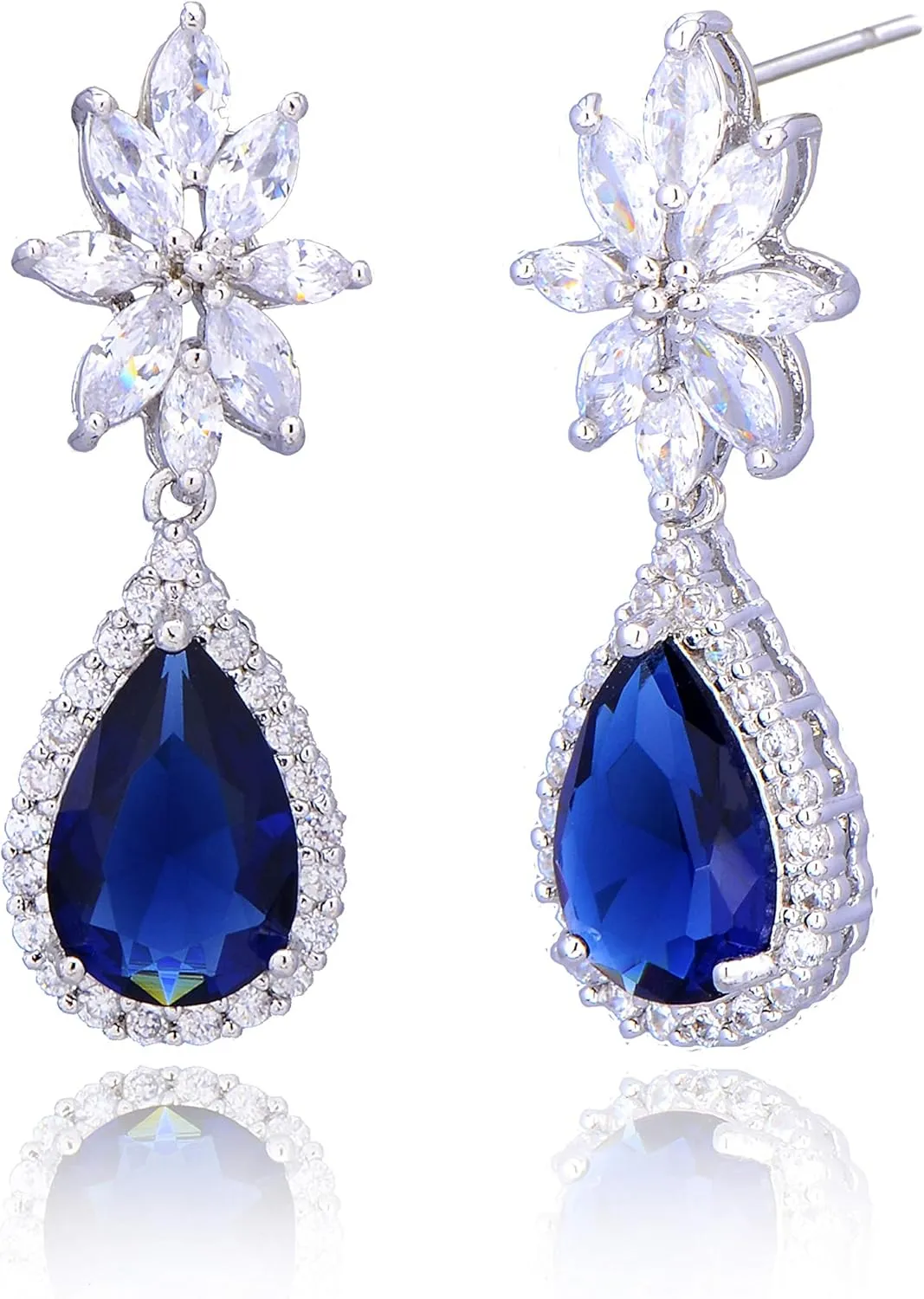 Women's Cubic Zirconia Bridal Earrings - Elegant Sterling Silver CZ Wedding Party Prom Earrings for Bride Bridesmaids Crystal Rhinestone Floral Cluster Chandelier Dangle Drop Earrings for Women Girls