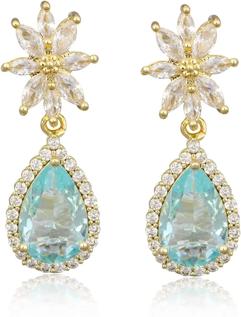 Women's Cubic Zirconia Bridal Earrings - Elegant Sterling Silver CZ Wedding Party Prom Earrings for Bride Bridesmaids Crystal Rhinestone Floral Cluster Chandelier Dangle Drop Earrings for Women Girls