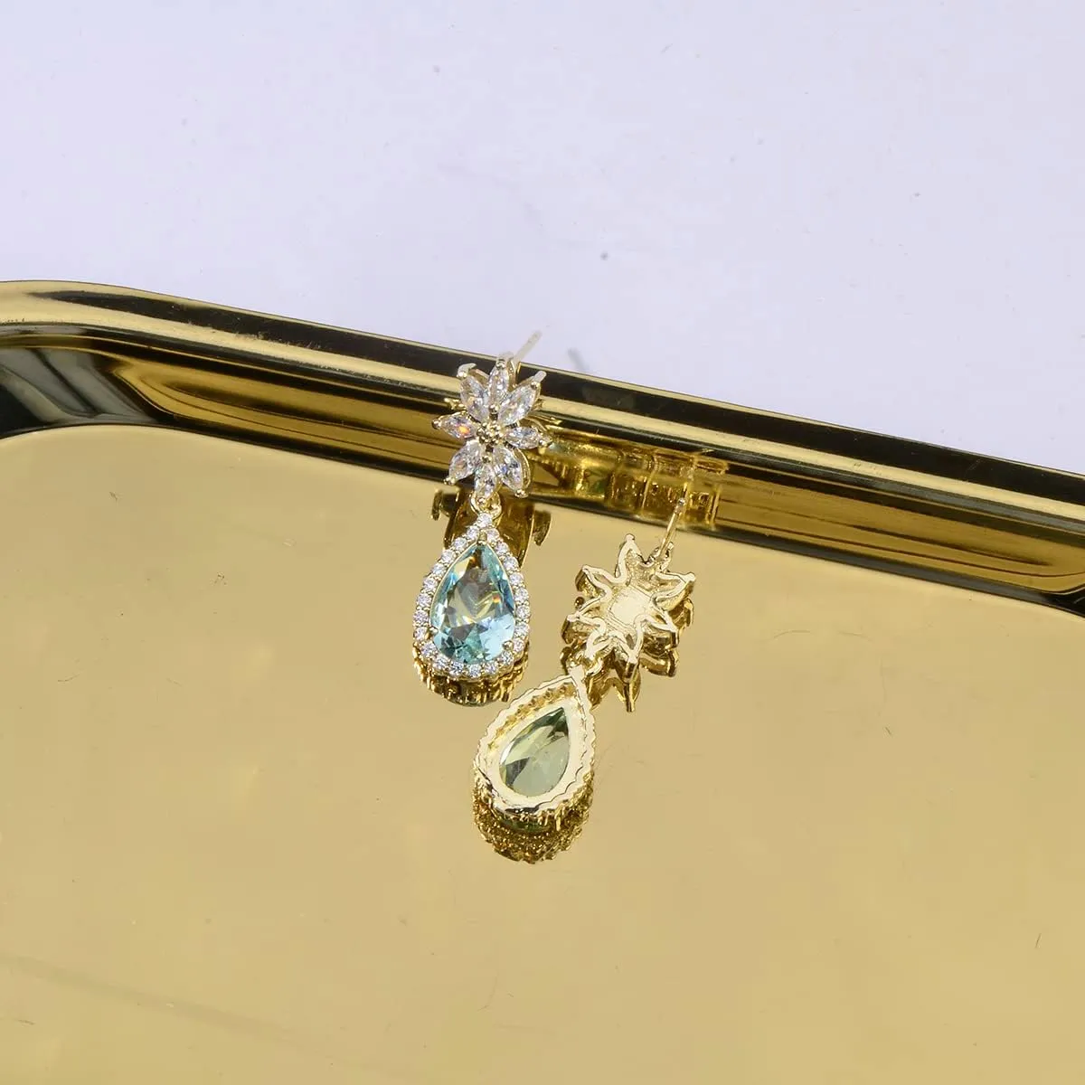 Women's Cubic Zirconia Bridal Earrings - Elegant Sterling Silver CZ Wedding Party Prom Earrings for Bride Bridesmaids Crystal Rhinestone Floral Cluster Chandelier Dangle Drop Earrings for Women Girls