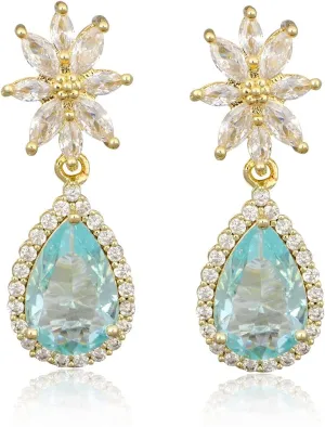Women's Cubic Zirconia Bridal Earrings - Elegant Sterling Silver CZ Wedding Party Prom Earrings for Bride Bridesmaids Crystal Rhinestone Floral Cluster Chandelier Dangle Drop Earrings for Women Girls