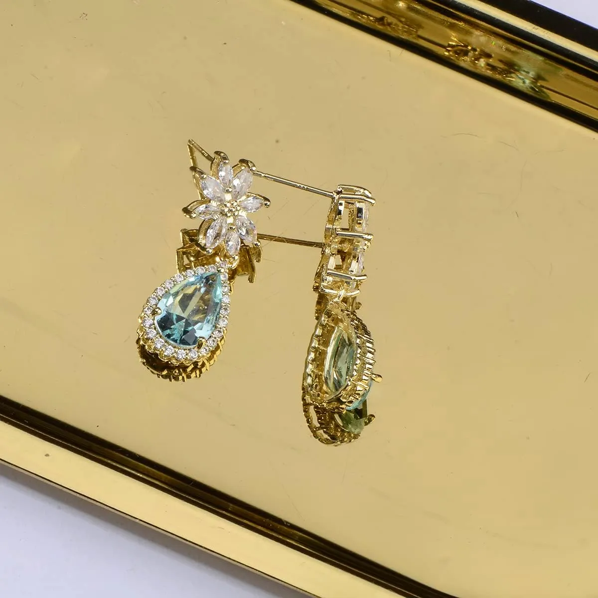 Women's Cubic Zirconia Bridal Earrings - Elegant Sterling Silver CZ Wedding Party Prom Earrings for Bride Bridesmaids Crystal Rhinestone Floral Cluster Chandelier Dangle Drop Earrings for Women Girls