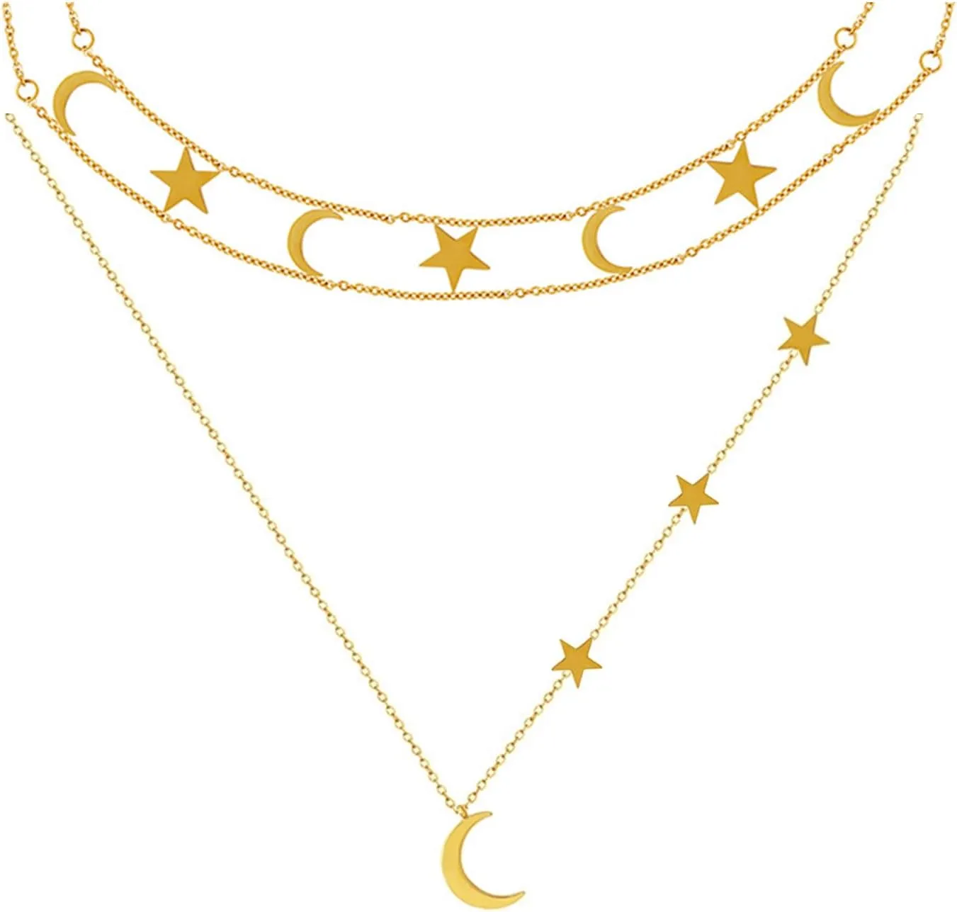 Women's Moon and Star Necklace - Gold Crescent Moon Pendant, Cute Sun Charm, Delicate and Elegant Necklace for Women