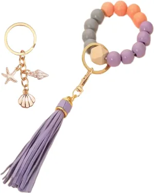 Wood Key Ring Bracelet Portable, Keychains for Women Wristlet Keychain Key Chain Accessories for Women Girls (B)