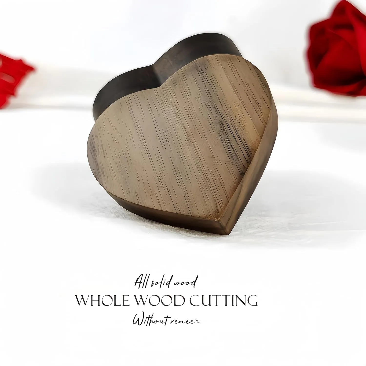 Wooden Heart shape ring gift box single 1 slot,Personalized Vintage ring Holder Case box for Proposal Engagement Wedding Ceremony Anniversary(Velvet lining black)