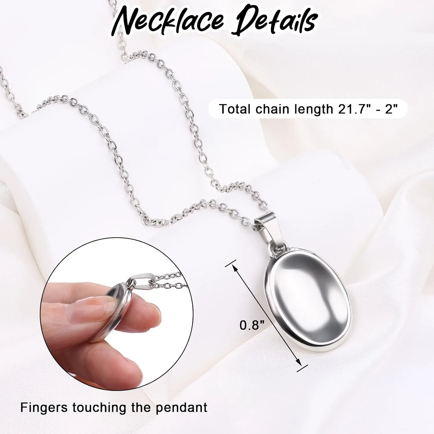 Worry Stone Necklace for Women,Anxiety Relief Fidget Jewelry,Sliver Oval Peaceful Thumb Pendant Necklace,Meditation Relaxation Stress Relief Pendant