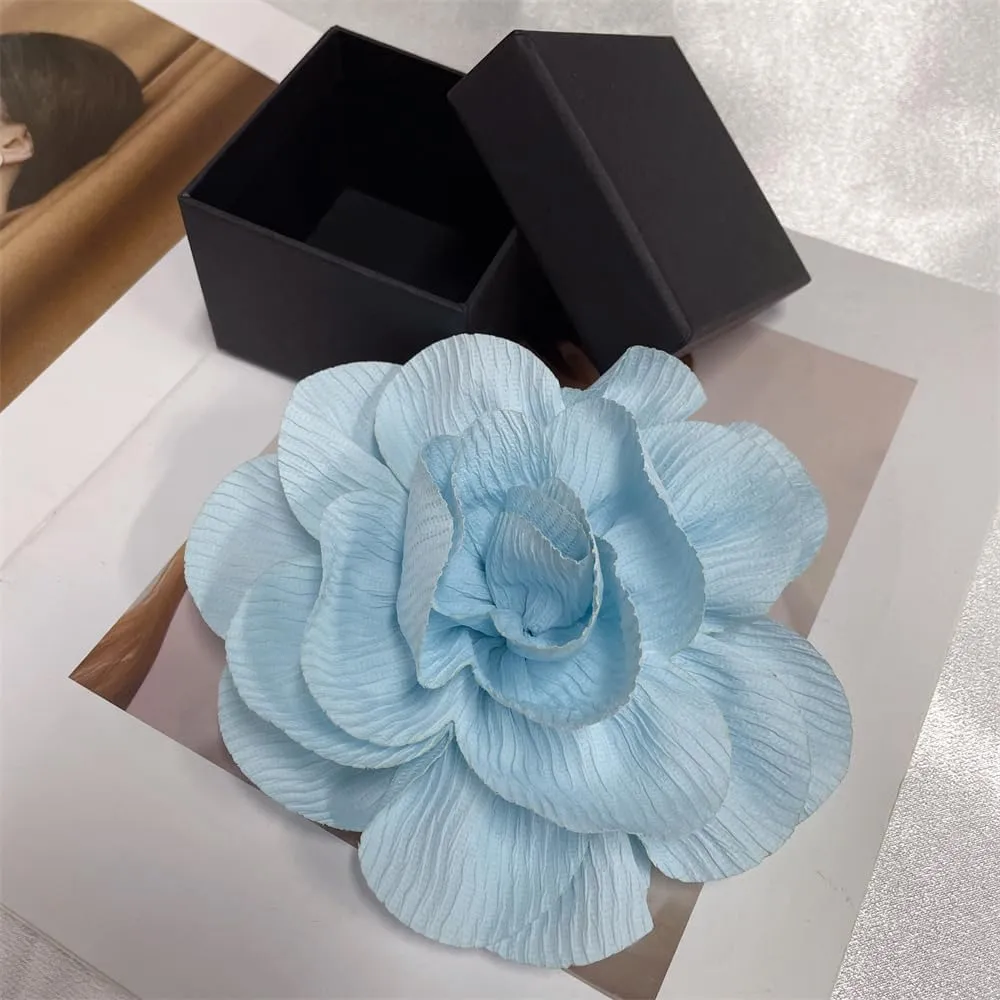 Wrinkle Fabric Camellia Flower Large Brooches Lapel Pins Big Floral Flower Brooch Pin Classic for Women Wedding Party Dance Banquet Dress Suit Ceremony Jewelry Gifts 150mm