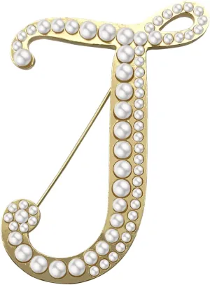 XGALBLA Alphabet Letters(A-Z) Plated Metal Simulated pearl Lapel Pin Brooches Collar for Women girls(Gold Tone)