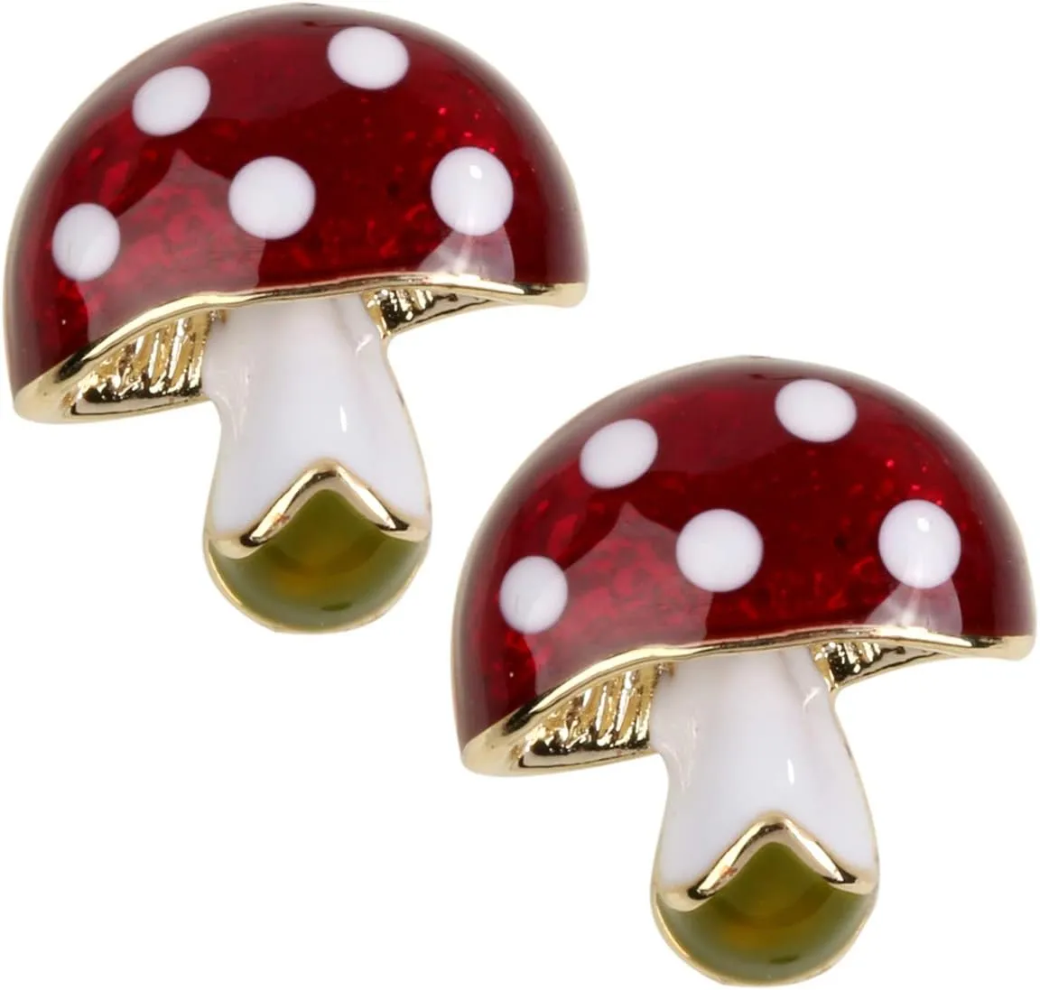 YACQ Mushroom Hypoallergenic Stud Earrings - Enamel & Gold Metal - Simple Delicate Easter Jewelry Gifts for Women