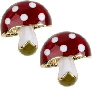 YACQ Mushroom Hypoallergenic Stud Earrings - Enamel & Gold Metal - Simple Delicate Easter Jewelry Gifts for Women