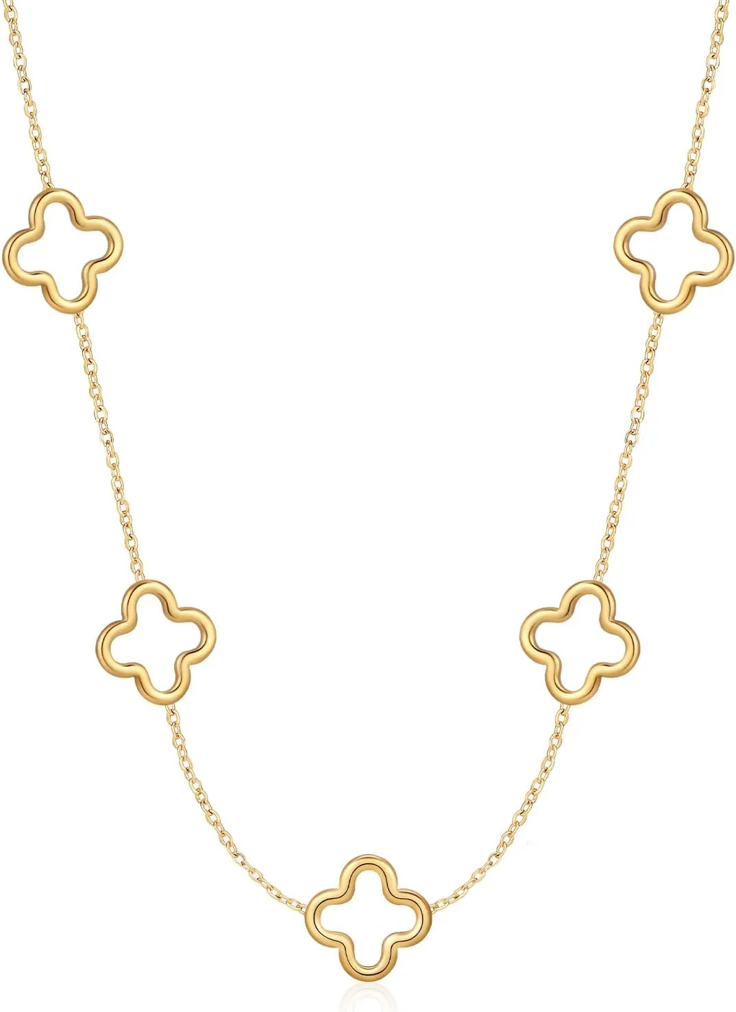 YADUDA Dainty Gold Silver Four Leaf Clover Necklace CZ Clover Pendant Station Necklaces for Women 18K Gold Plated Stainless Steel Lucky 4 Leaf Pendant Jewelry
