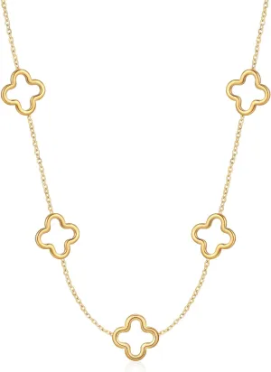YADUDA Dainty Gold Silver Four Leaf Clover Necklace CZ Clover Pendant Station Necklaces for Women 18K Gold Plated Stainless Steel Lucky 4 Leaf Pendant Jewelry