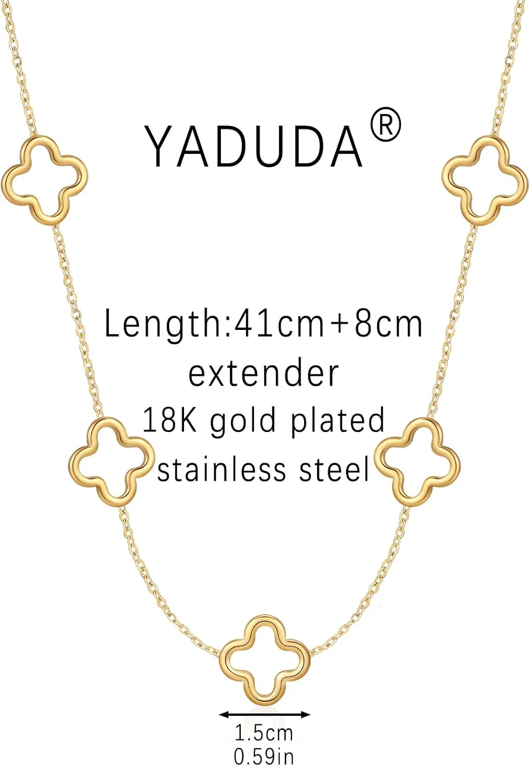 YADUDA Dainty Gold Silver Four Leaf Clover Necklace CZ Clover Pendant Station Necklaces for Women 18K Gold Plated Stainless Steel Lucky 4 Leaf Pendant Jewelry
